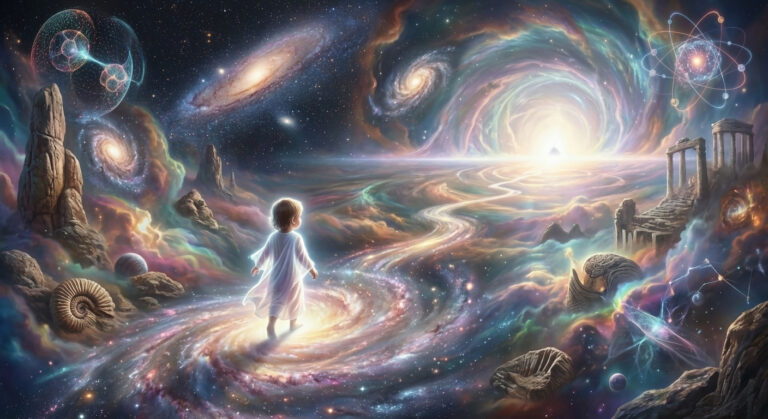viaggio origine del tempo bambino universo cosmico energia